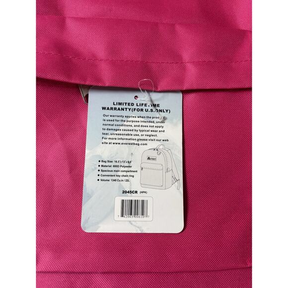 Everest Luggage Classic Backpack‎ - Hot Dark Pink Book Bag Unisex - Picture 8 of 8